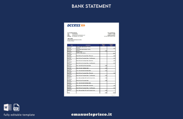 modello Excel di estratto conto bancario Guinea Access in stile verificato